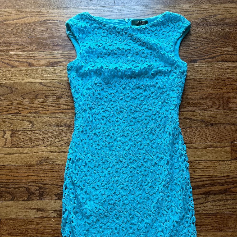 Lauren Ralph Lauren Scalloped Lace Dress Blue Sz 6